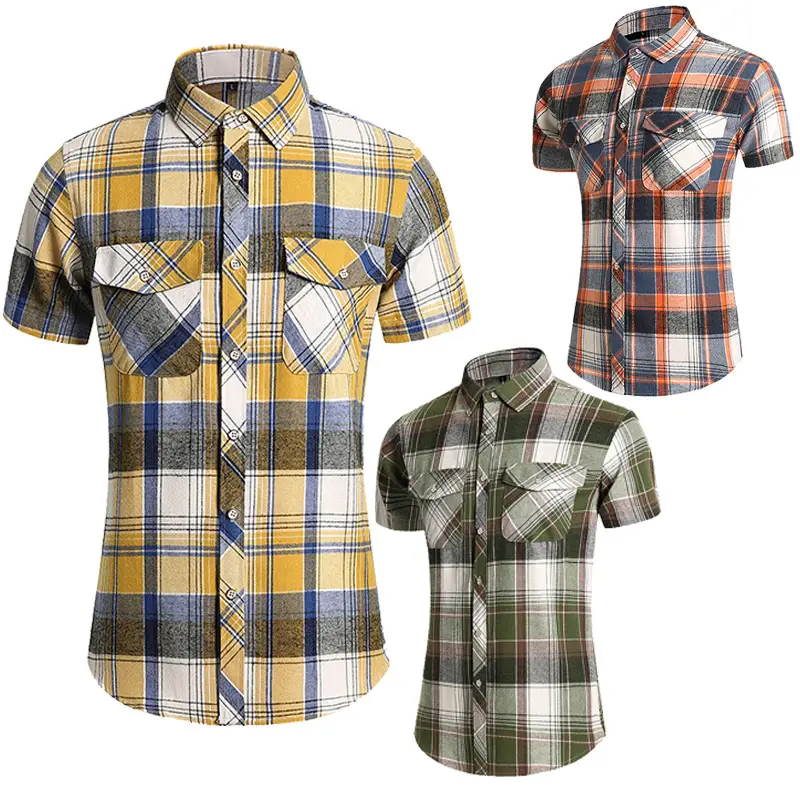 2025 Men Plaid Short Sleeve Shirt Combo Plus Size - Image 11