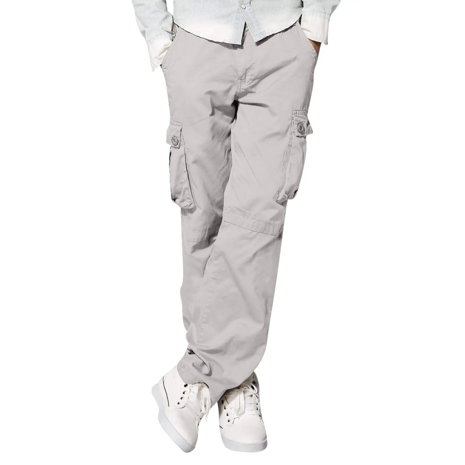 Men's Tan Multi-Pocket Loose Trousers Outdoor Fitness Pants
