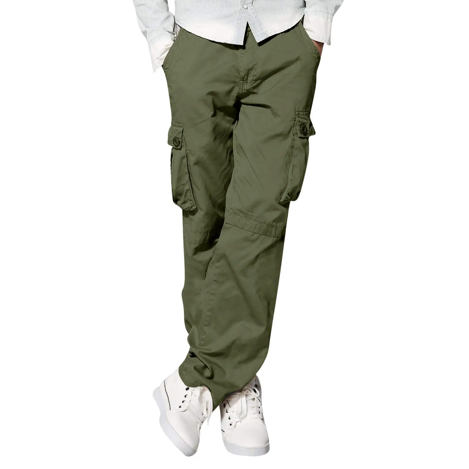 Men's Tan Multi-Pocket Loose Trousers Outdoor Fitness Pants