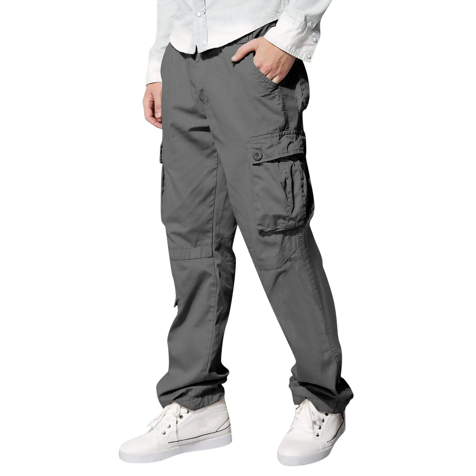 Men's Tan Multi-Pocket Loose Trousers Outdoor Fitness Pants — feature 10