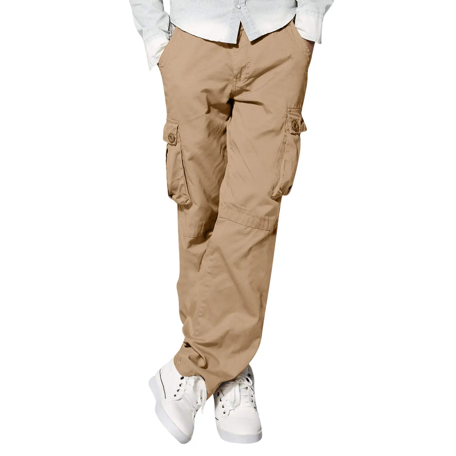 Men's Tan Multi-Pocket Loose Trousers Outdoor Fitness Pants — feature 12