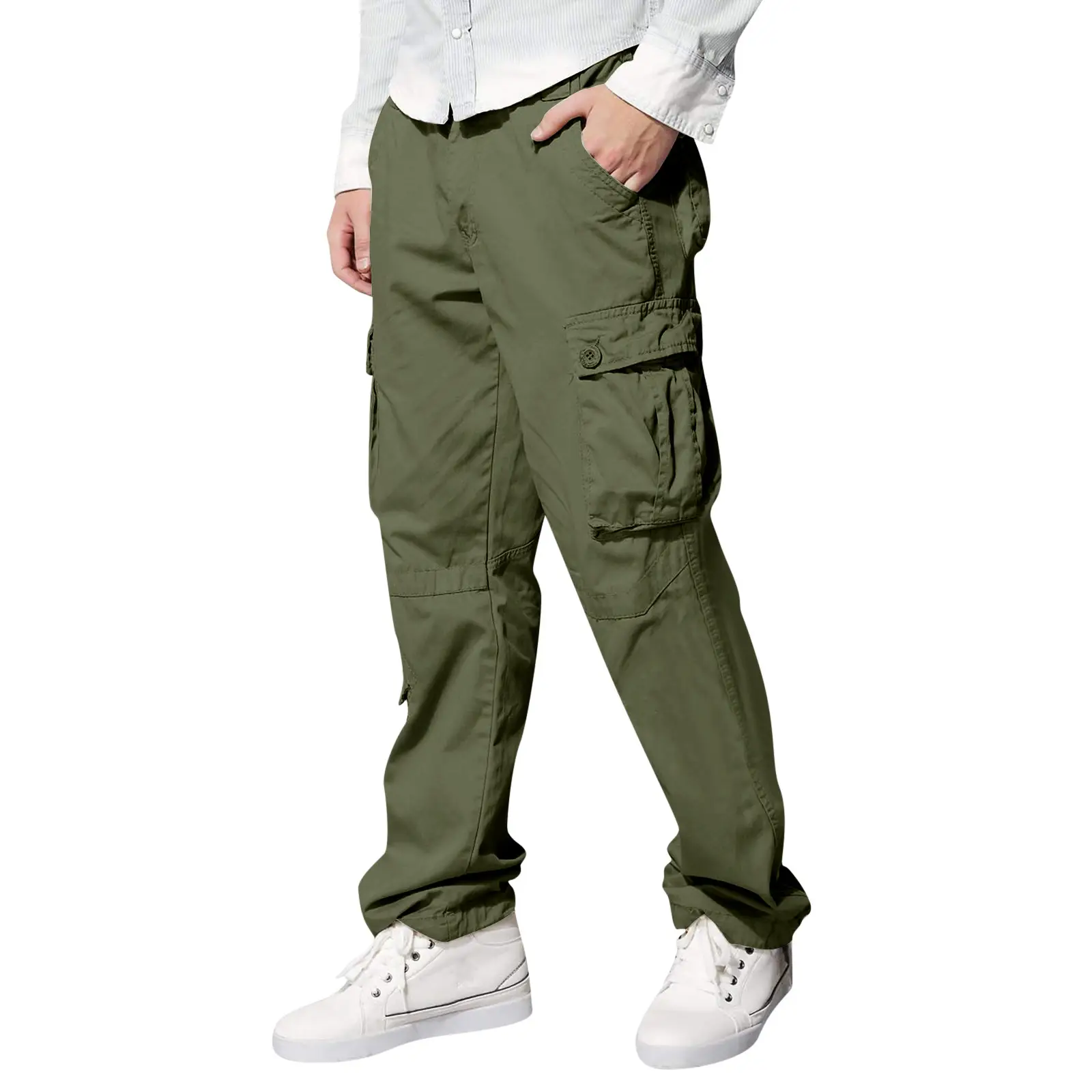 Men's Tan Multi-Pocket Loose Trousers Outdoor Fitness Pants — feature 16