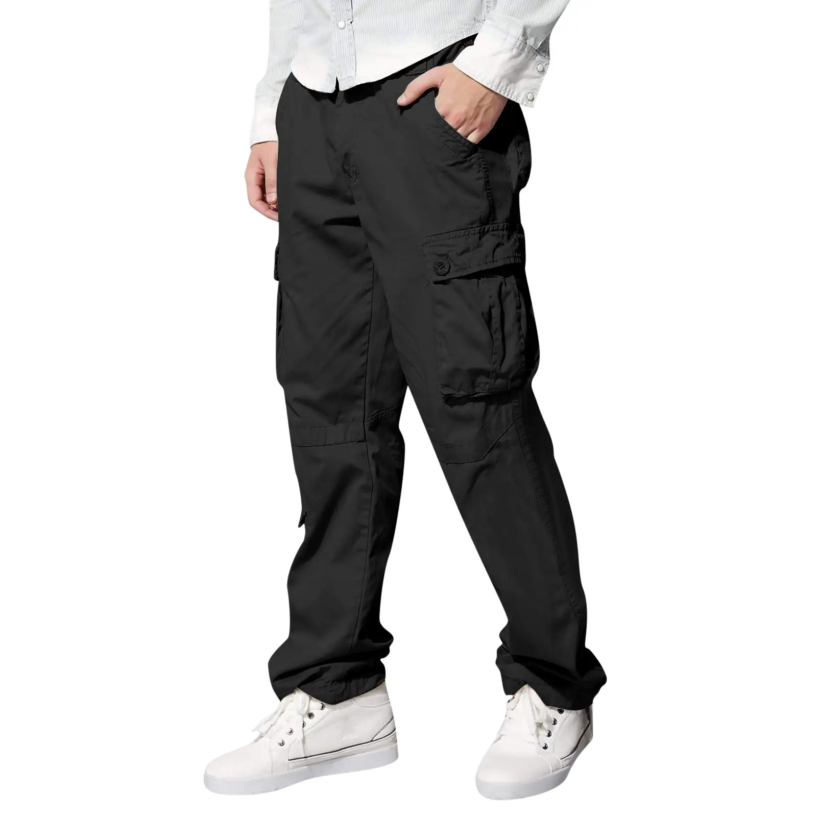 Men's Tan Multi-Pocket Loose Trousers Outdoor Fitness Pants — feature 19