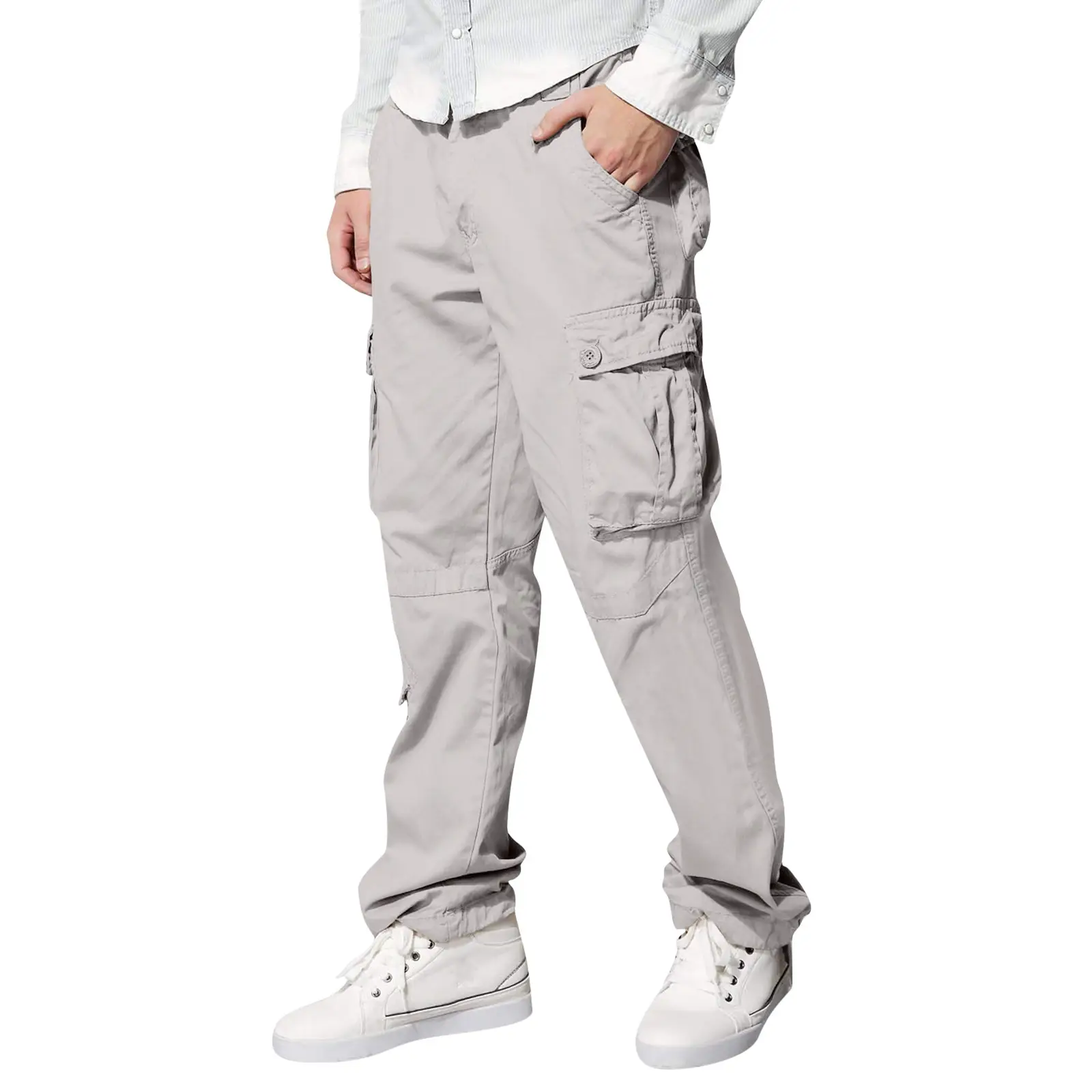 Men's Tan Multi-Pocket Loose Trousers Outdoor Fitness Pants — feature 6