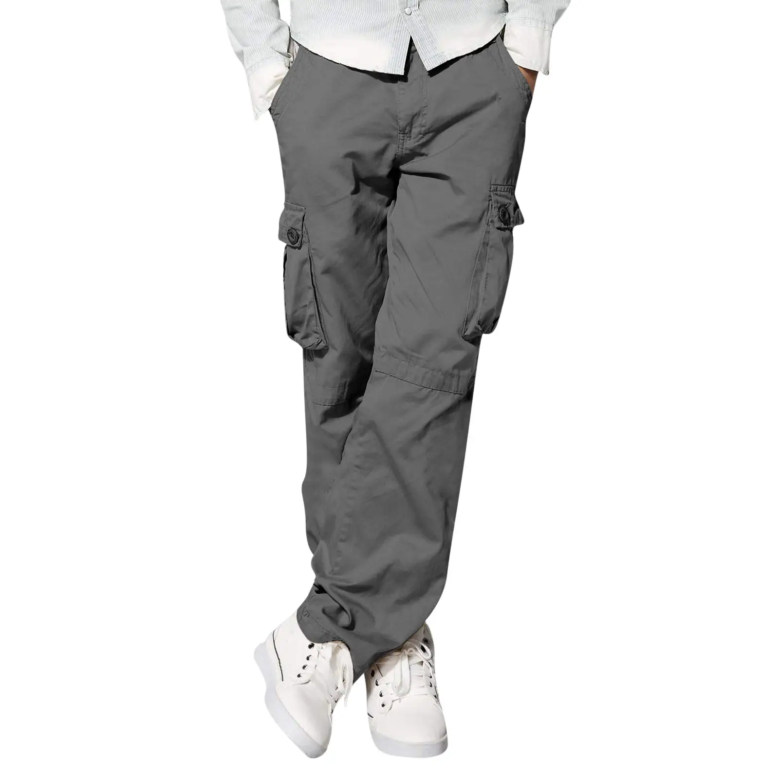 Men's Tan Multi-Pocket Loose Trousers Outdoor Fitness Pants — feature 9