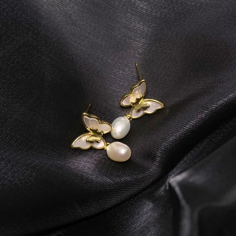 White Butterfly Pearl Earrings for Women — feature 1