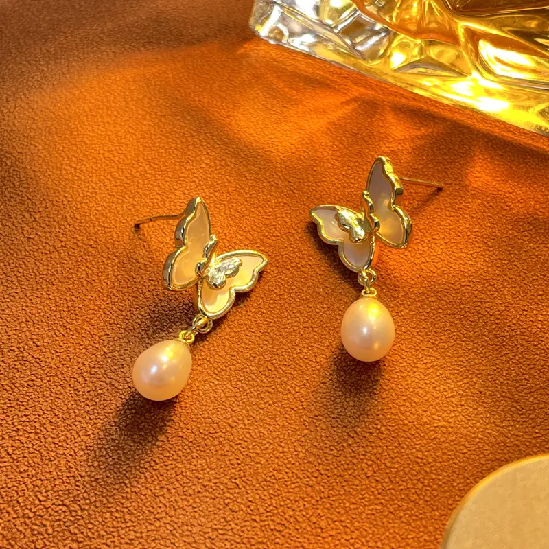 White Butterfly Pearl Earrings for Women — feature 4