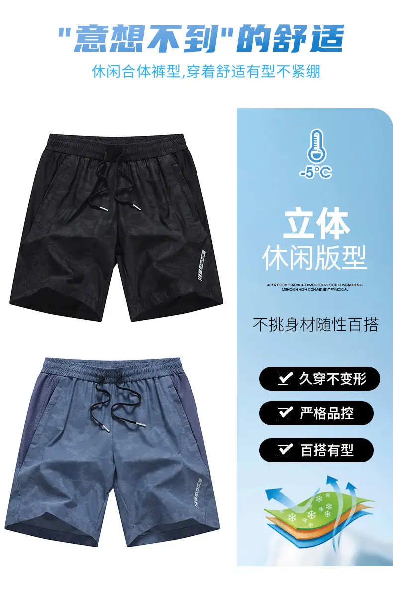 Men's Blue Camo Ice Silk Shorts Large — feature 7