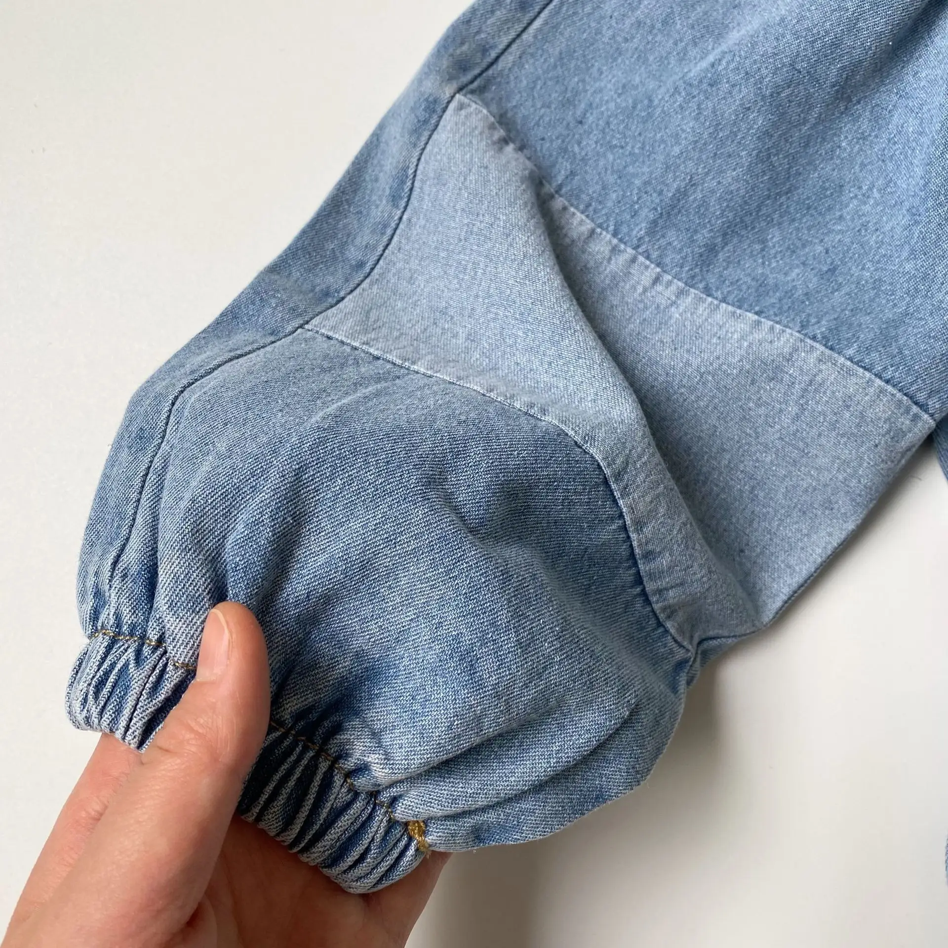 Gl-Kids Patchwork Cuff Jeans for Men Women Spliced Soft Denim 9-Point Pants - Image 3