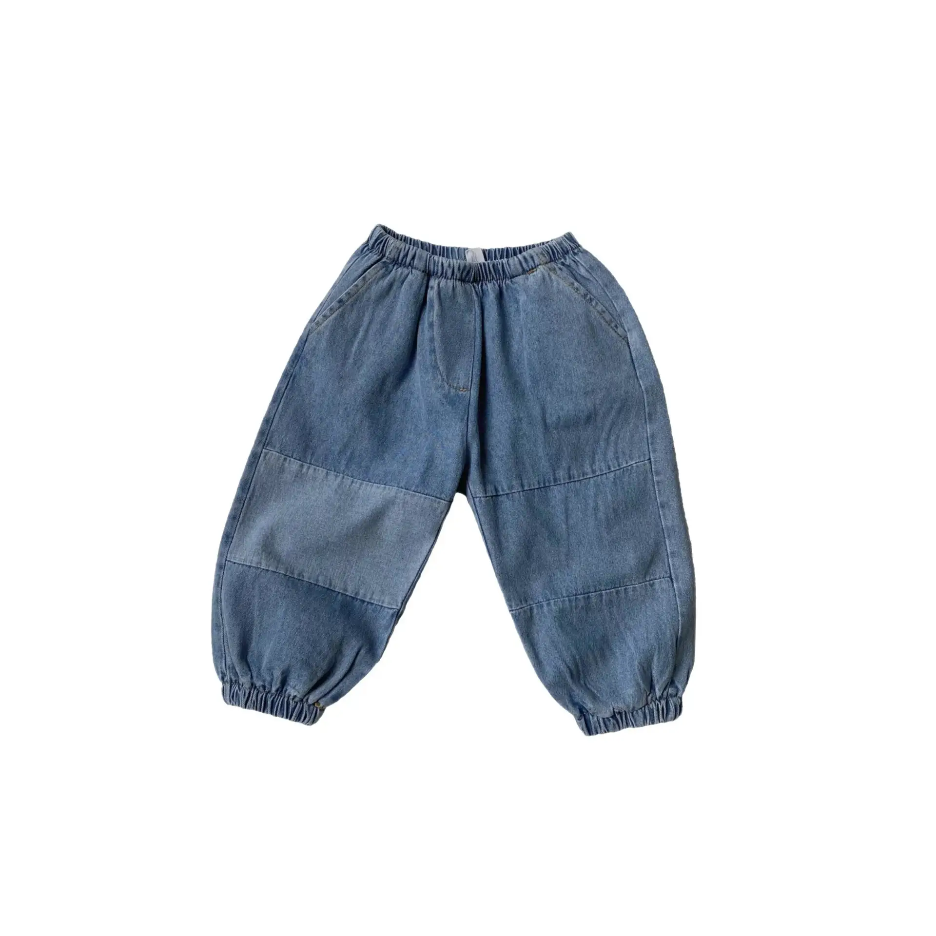 Gl-Kids Patchwork Cuff Jeans for Men Women Spliced Soft Denim 9-Point Pants - Image 6