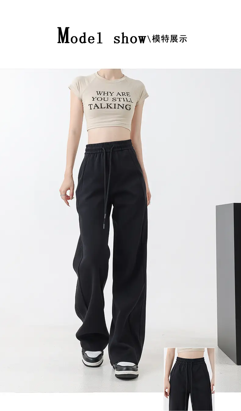 Black Fleece Lined Wide Leg Pants for Women Autumn Winter 2025 — feature 13