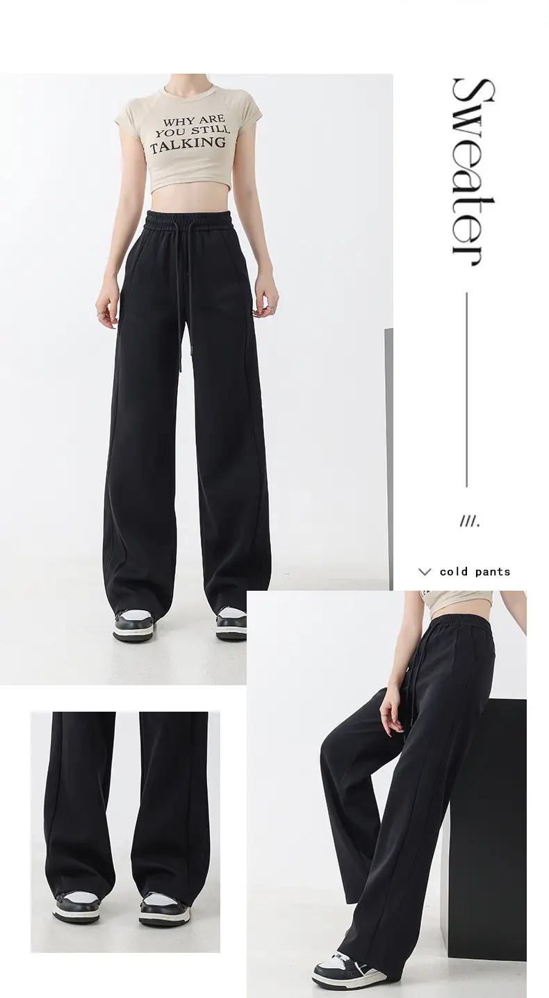 Black Fleece Lined Wide Leg Pants for Women Autumn Winter 2025 — feature 14