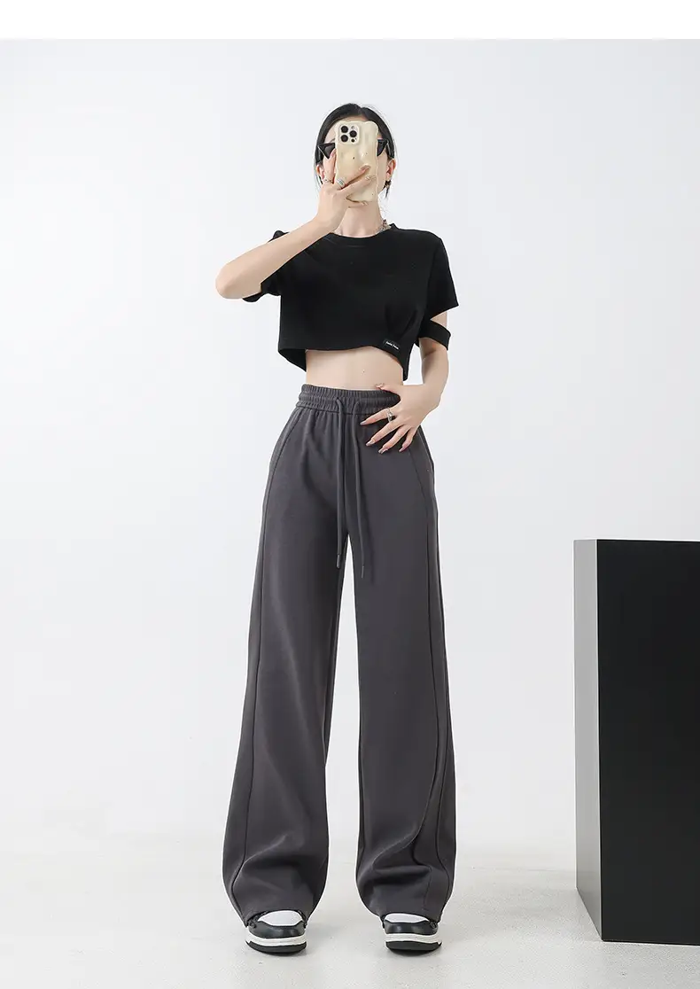 Black Fleece Lined Wide Leg Pants for Women Autumn Winter 2025 — feature 2