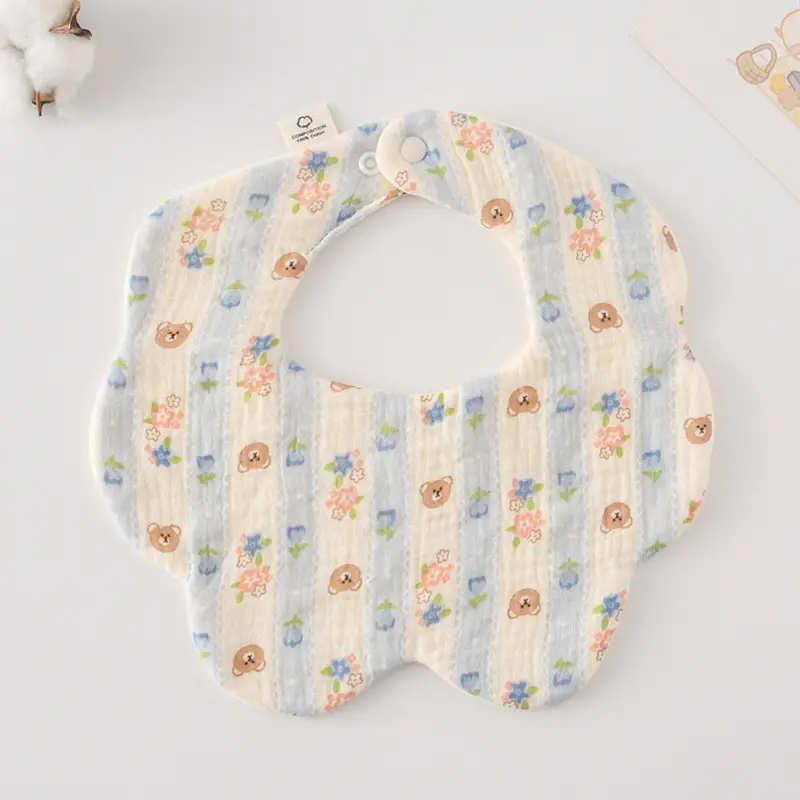 Gauze Flower Wai-Blue Strip Flower Bear
