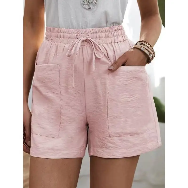 Yellow Linen Plus Size Casual Shorts with Pockets - Image 11