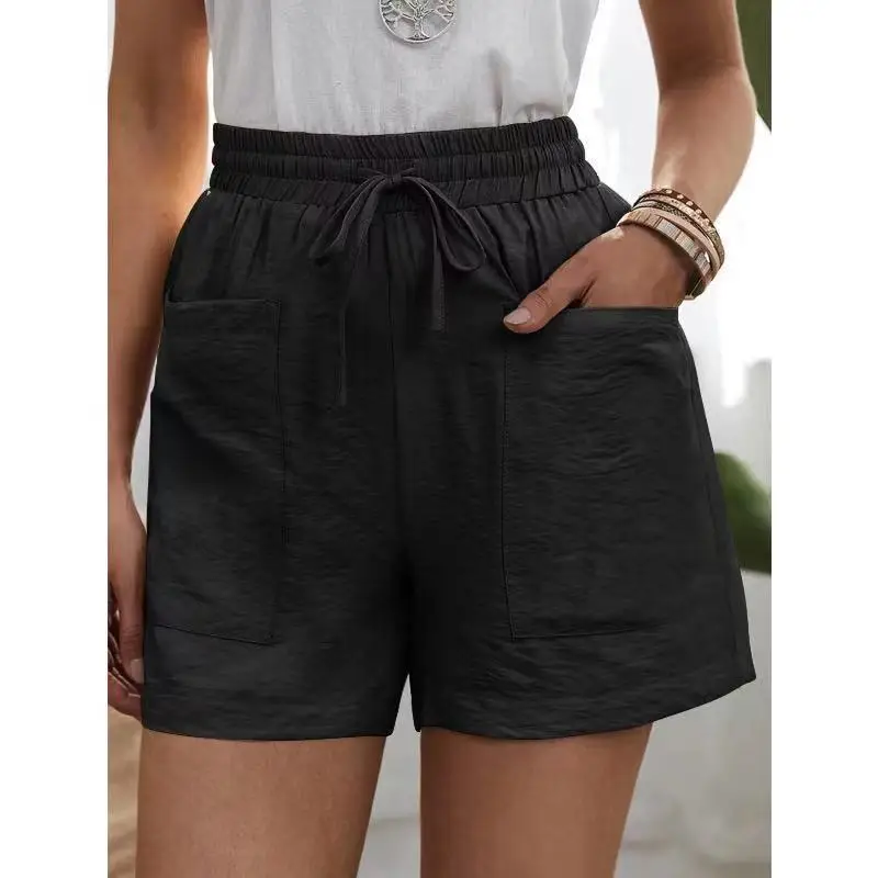 Yellow Linen Plus Size Casual Shorts with Pockets - Image 12