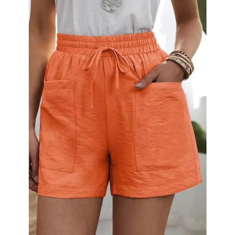 Yellow Linen Plus Size Casual Shorts with Pockets - Image 7