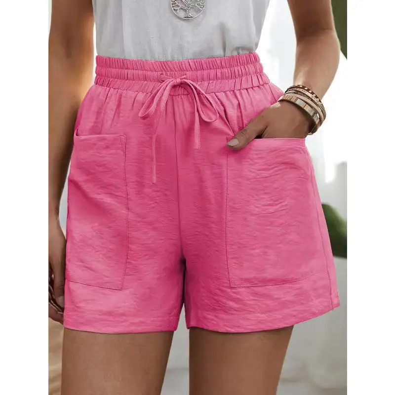 Yellow Linen Plus Size Casual Shorts with Pockets - Image 8