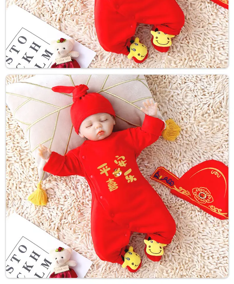 Red Newborn Baby One-piece Full Moon Dress — feature 9