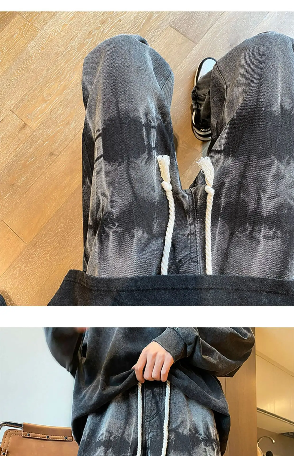 Men Tie-Dye Drawstring Jeans American High Street Vibe Pants — feature 10