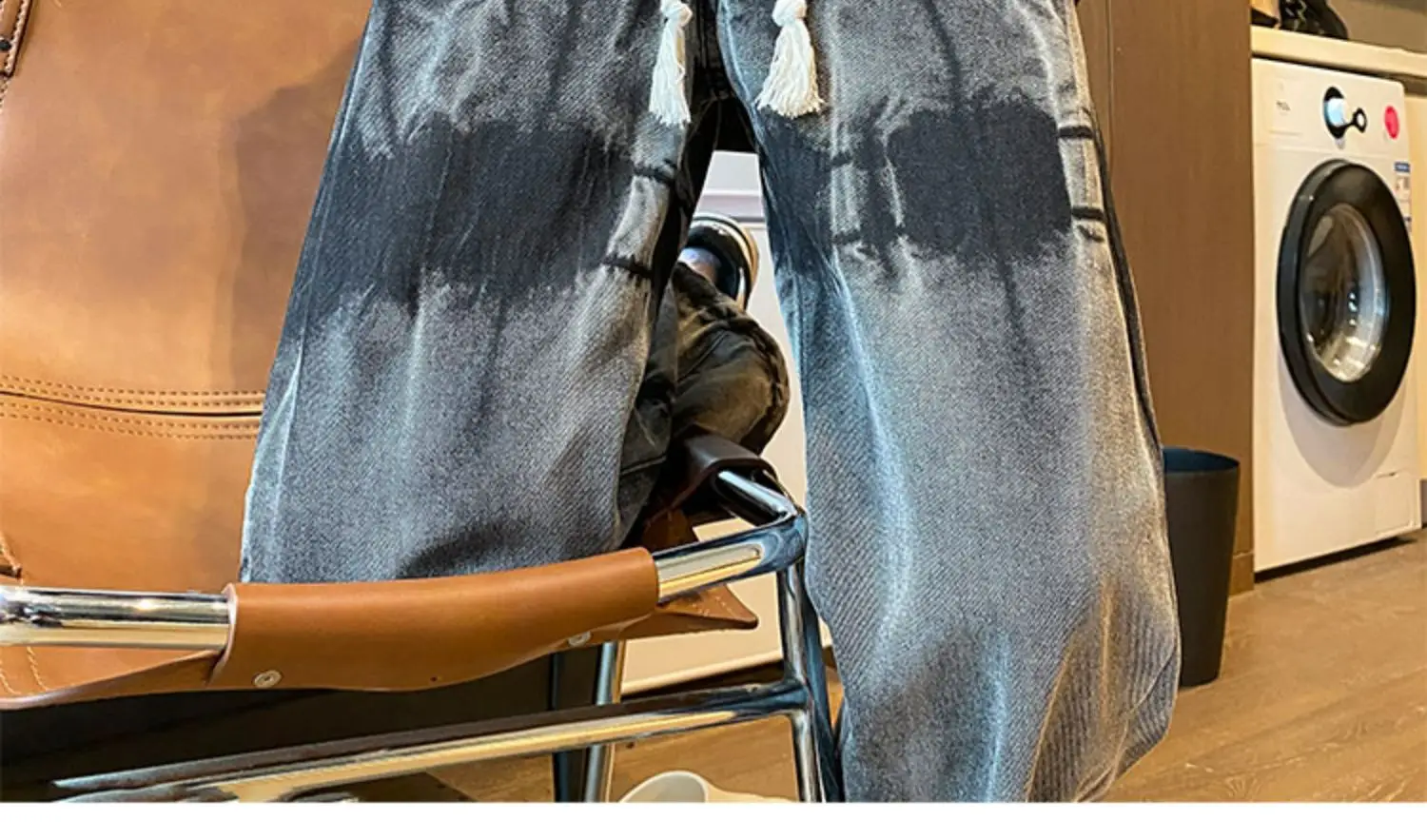 Men Tie-Dye Drawstring Jeans American High Street Vibe Pants — feature 11