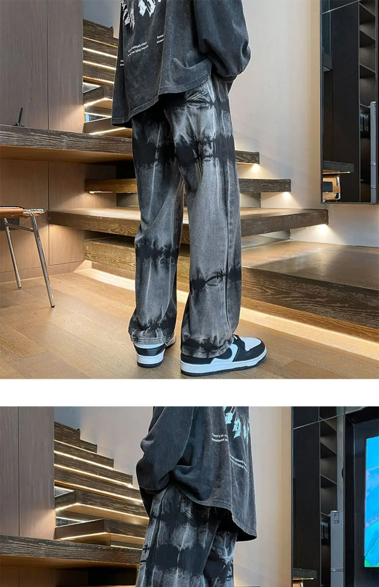 Men Tie-Dye Drawstring Jeans American High Street Vibe Pants — feature 4