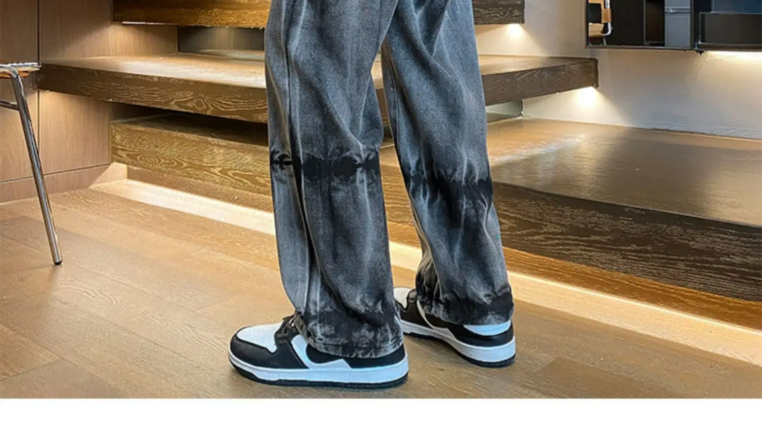 Men Tie-Dye Drawstring Jeans American High Street Vibe Pants — feature 5