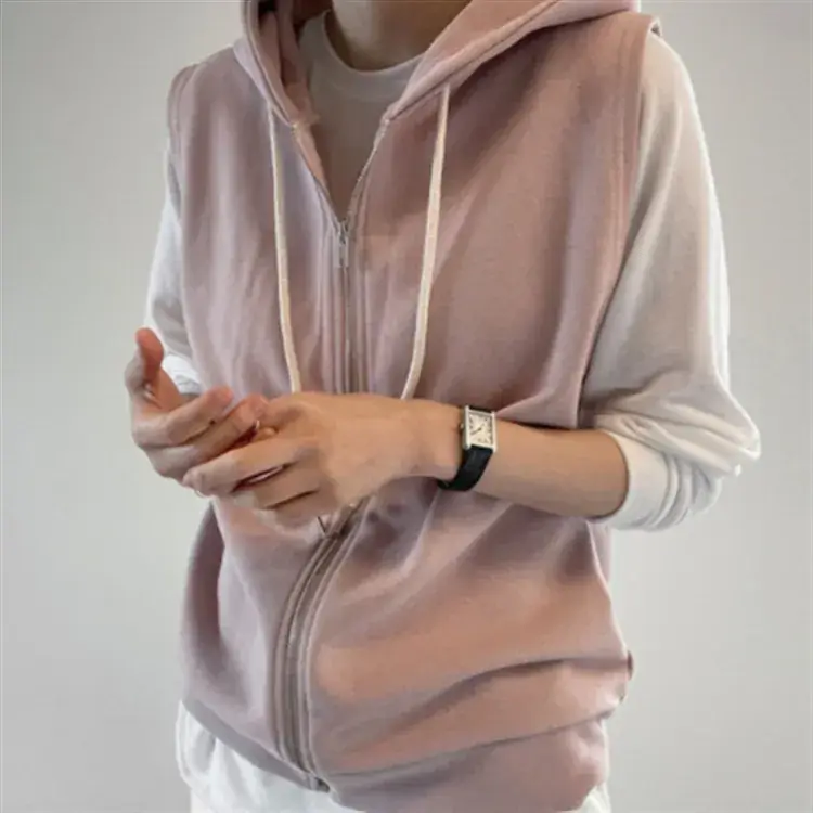 Women's Grey Sleeveless Hooded Vest 2023 Korean Style Slimming Waistcoat Vest - Image 3