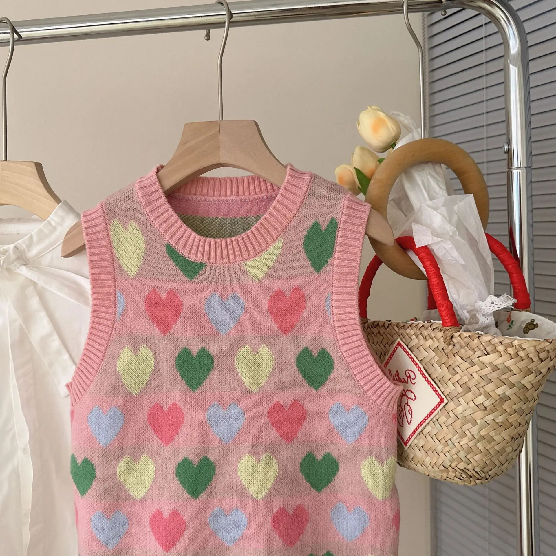 Girls Pink Heart Knitted Sleeveless Dress 2025 - Image 3
