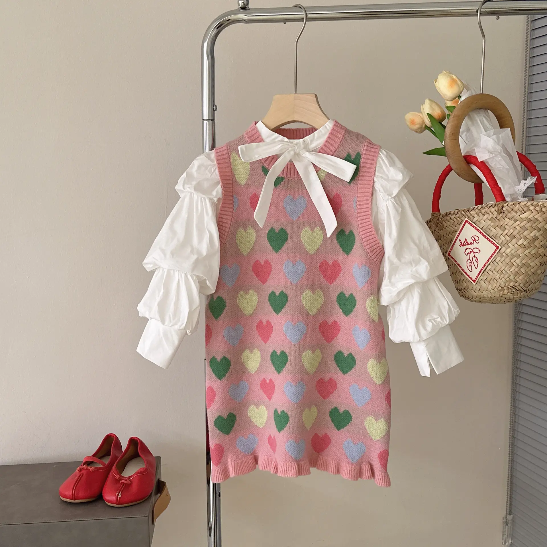 Girls Pink Heart Knitted Sleeveless Dress 2025 - Image 4
