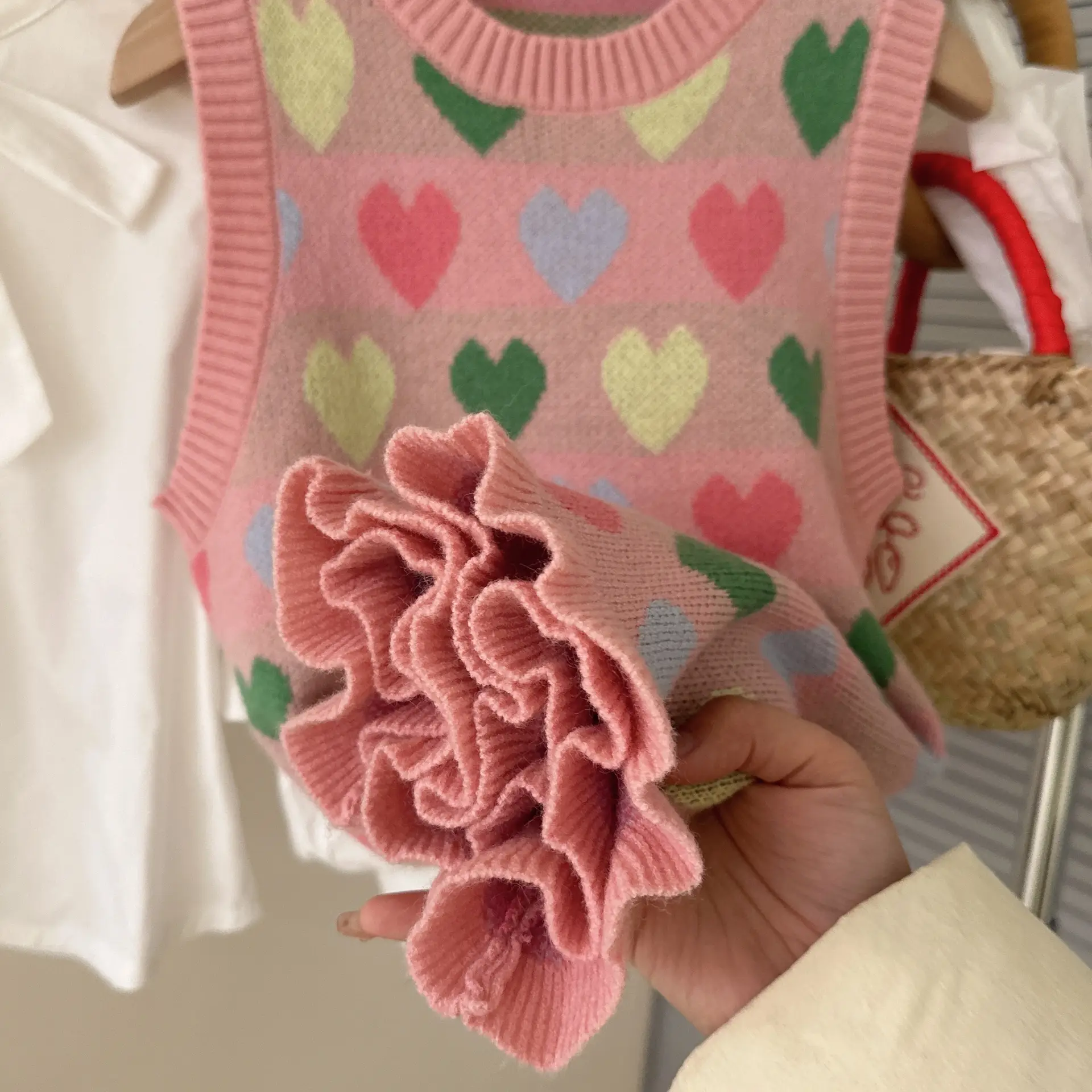 Girls Pink Heart Knitted Sleeveless Dress 2025 - Image 6