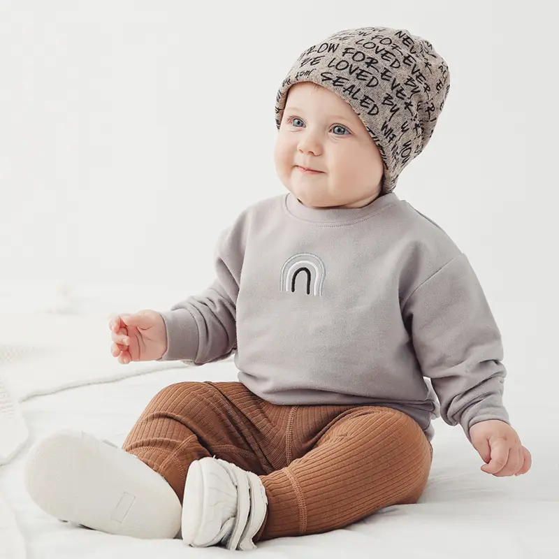 Baby Grey Round Neck Outerwear Set for Boys Girls - Image 5