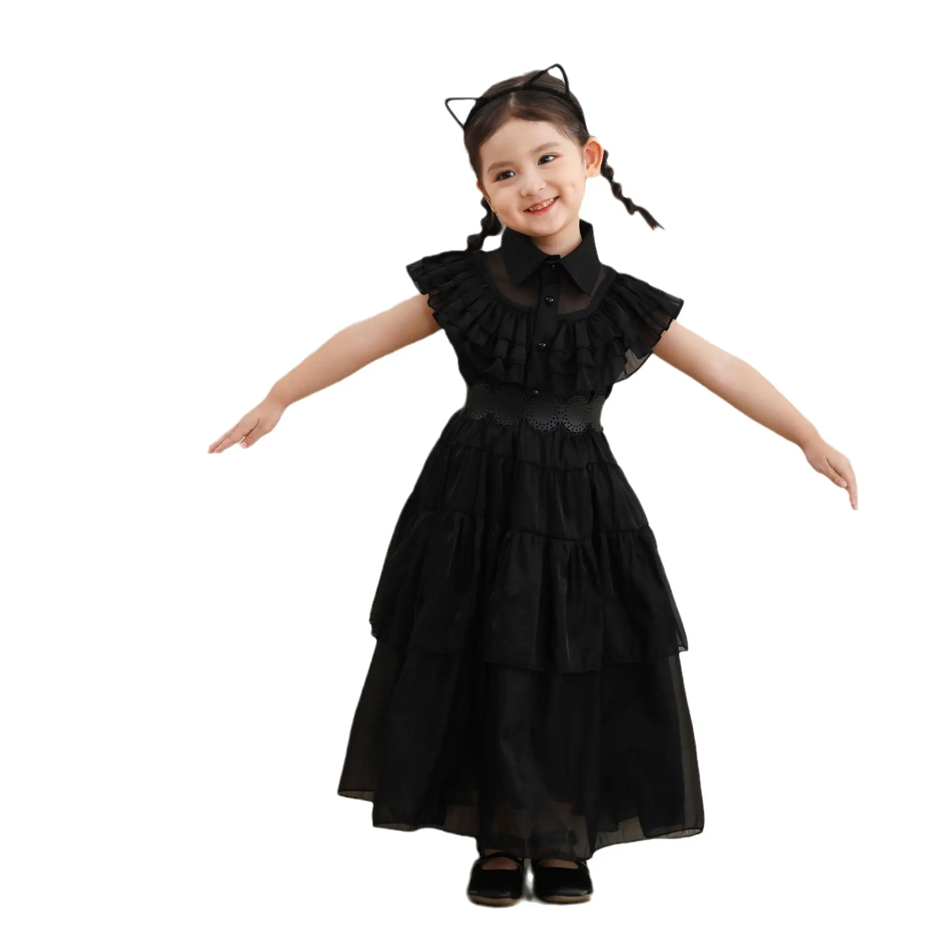 Black Ruffled Tiered Dress for Girls Halloween - Image 7