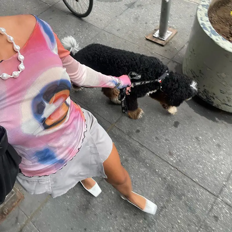 2024 Mesh Printed Long Sleeve T-Shirt Women Pink Rainbow Design — feature 13