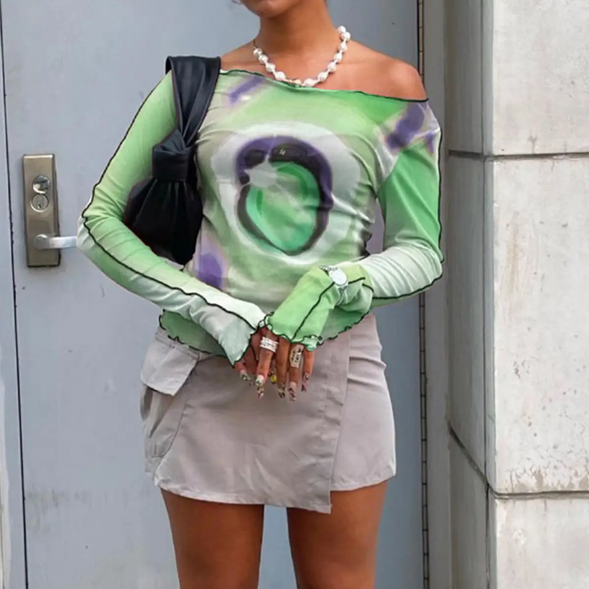 2024 Mesh Printed Long Sleeve T-Shirt Women Pink Rainbow Design — feature 21
