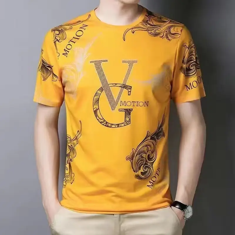 Men's 2023 Summer T-Shirt MV Logo Round Neck Plus Size - Image 7