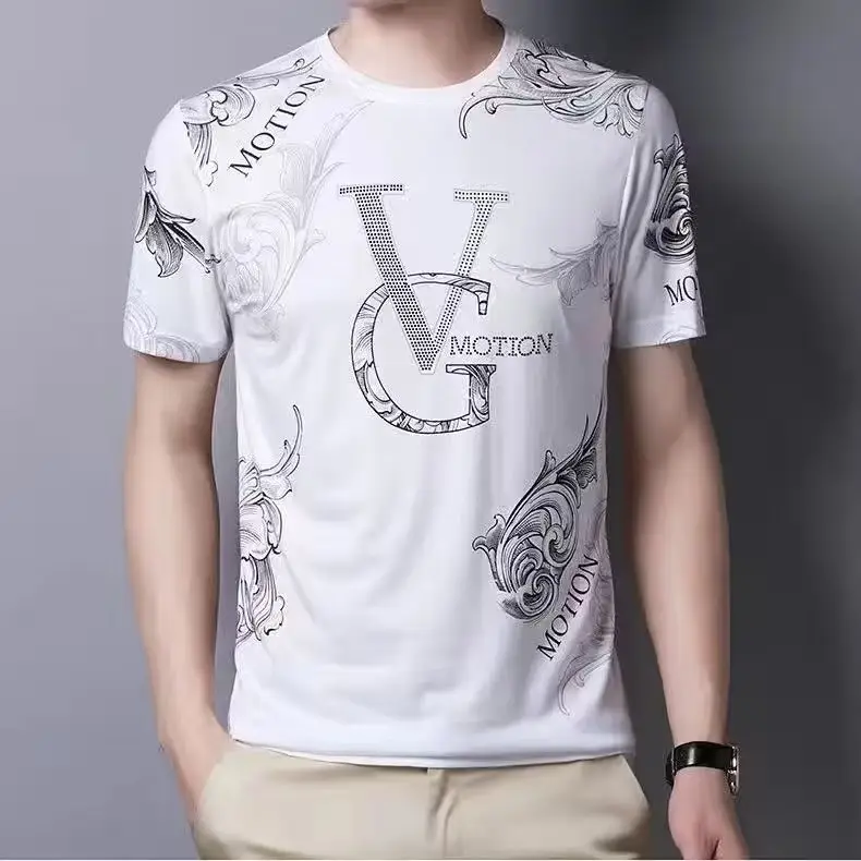 Men's 2023 Summer T-Shirt MV Logo Round Neck Plus Size - Image 8