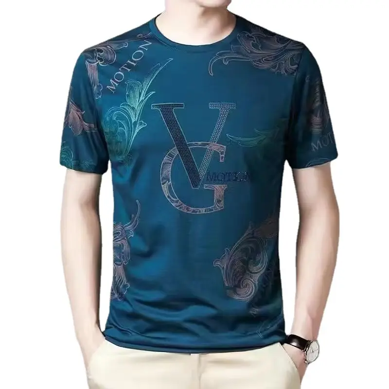 Men's 2023 Summer T-Shirt MV Logo Round Neck Plus Size - Image 9