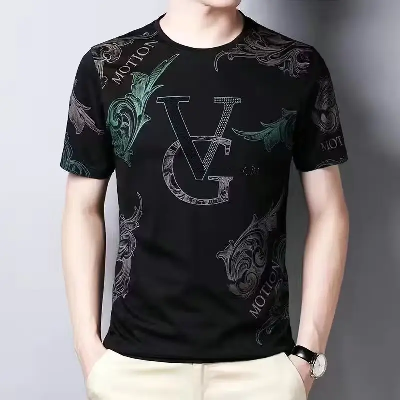 Men's 2023 Summer T-Shirt MV Logo Round Neck Plus Size - Image 2
