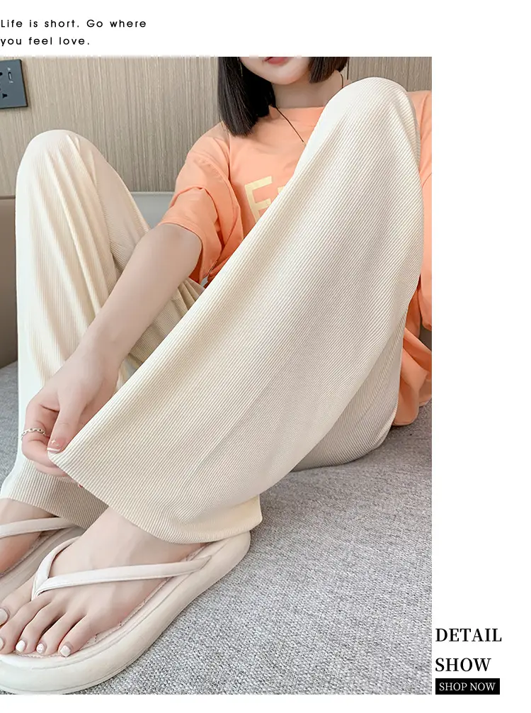 Pregnant Women's Pink Silk Low Waist Wide Leg Pants — feature 19