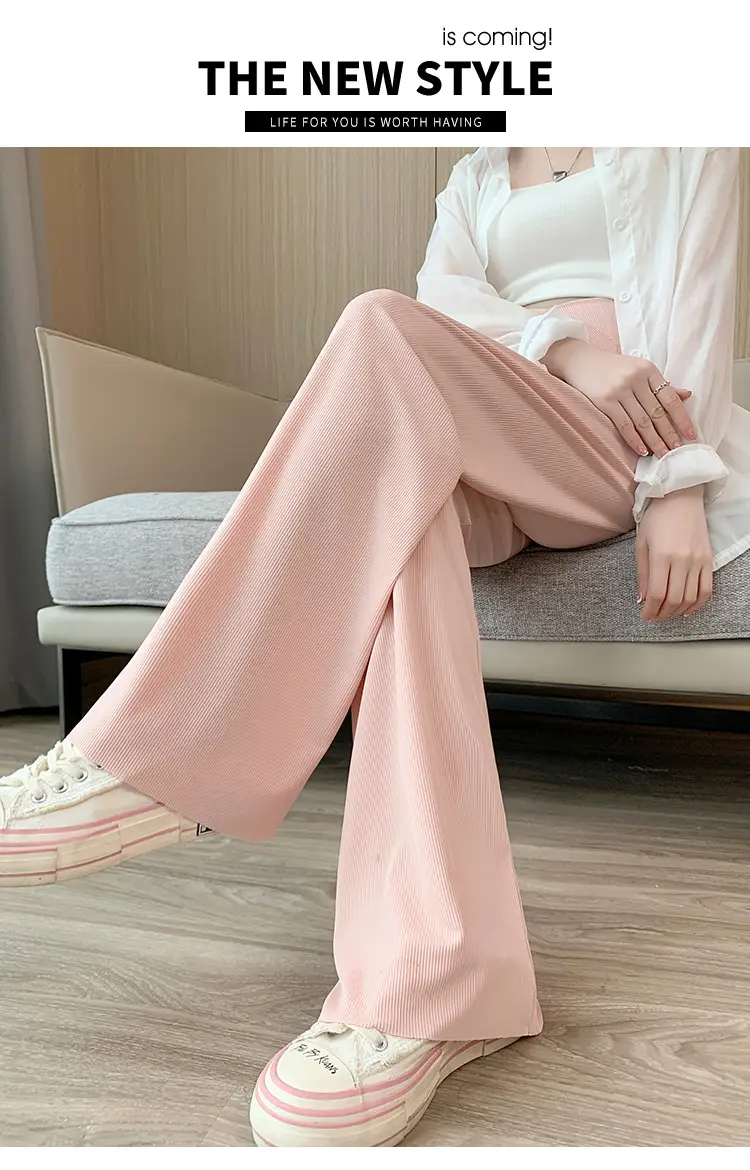 Pregnant Women's Pink Silk Low Waist Wide Leg Pants — feature 27
