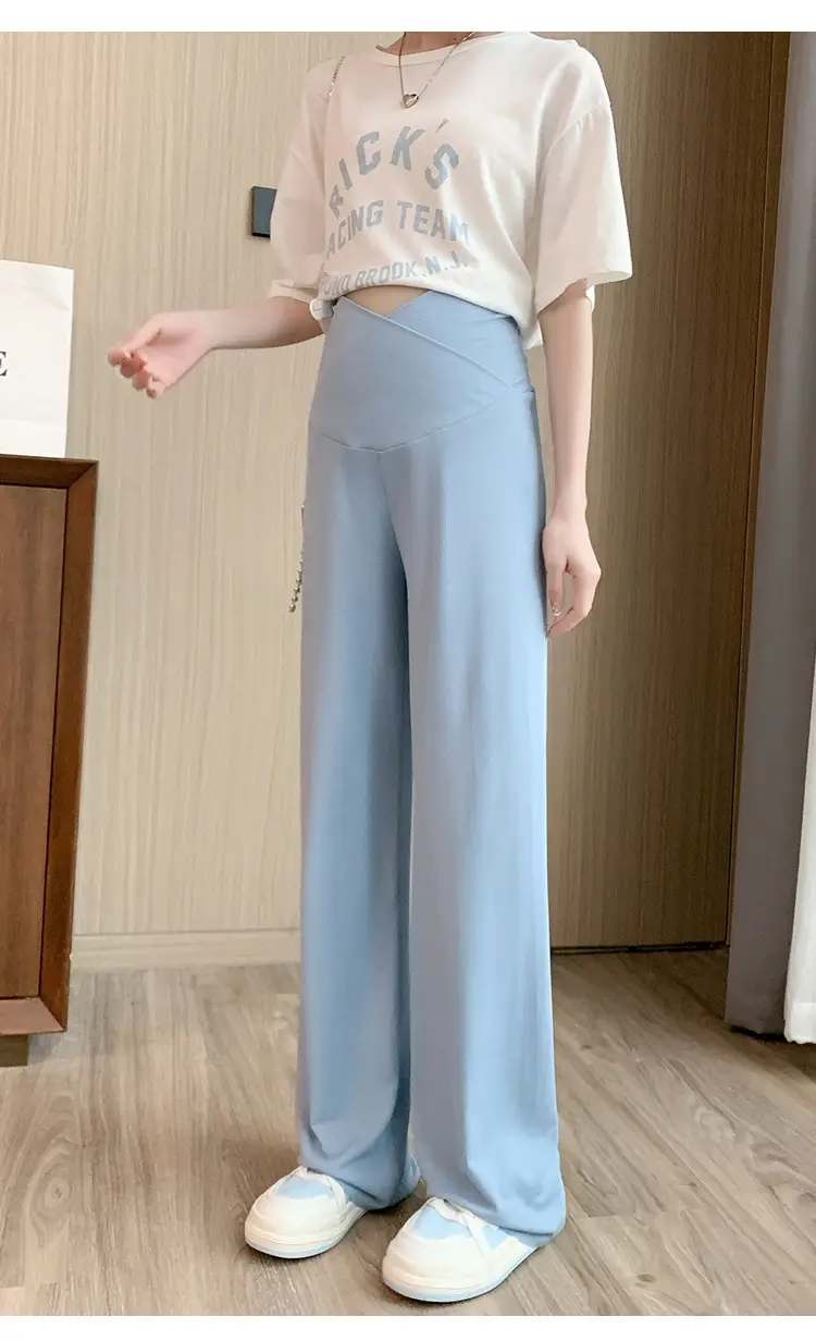 Pregnant Women's Pink Silk Low Waist Wide Leg Pants — feature 30