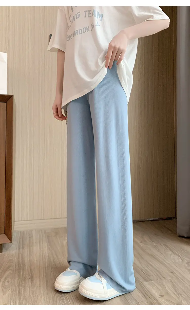 Pregnant Women's Pink Silk Low Waist Wide Leg Pants — feature 32