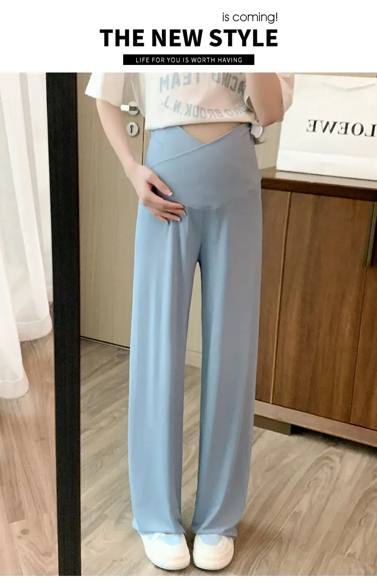 Pregnant Women's Pink Silk Low Waist Wide Leg Pants — feature 33