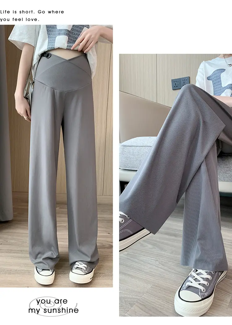 Pregnant Women's Pink Silk Low Waist Wide Leg Pants — feature 35