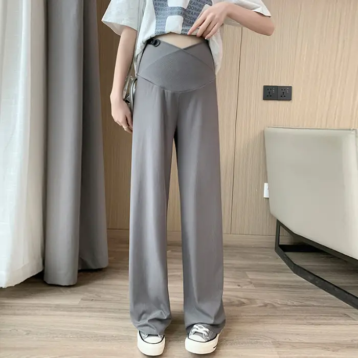 Pregnant Women's Pink Silk Low Waist Wide Leg Pants