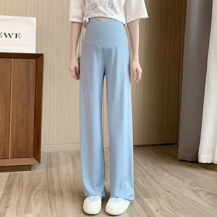 Pregnant Women's Pink Silk Low Waist Wide Leg Pants