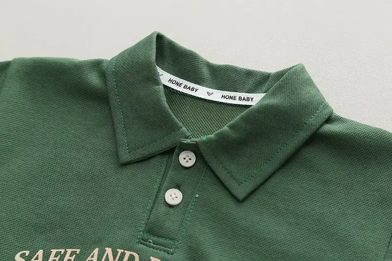 Children Cotton Polo Short Sleeve Suit Green Beige — feature 5