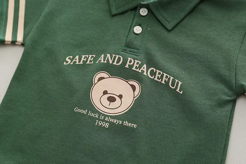 Children Cotton Polo Short Sleeve Suit Green Beige — feature 6
