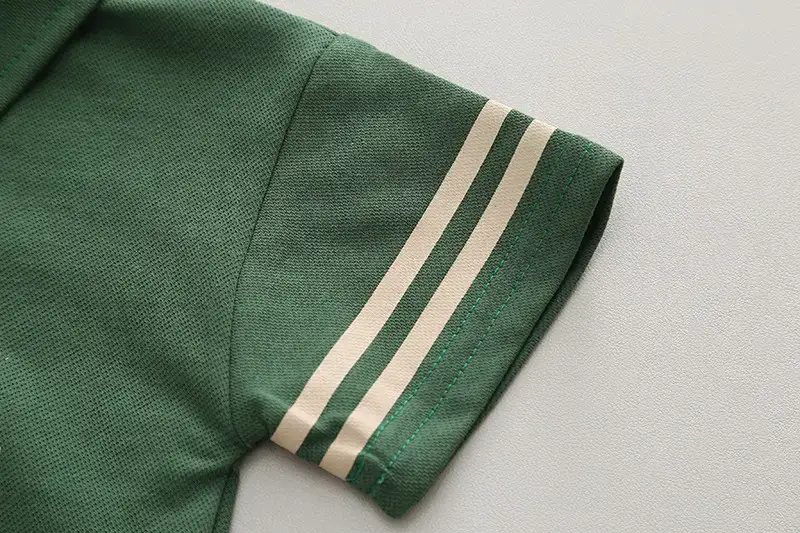 Children Cotton Polo Short Sleeve Suit Green Beige — feature 7